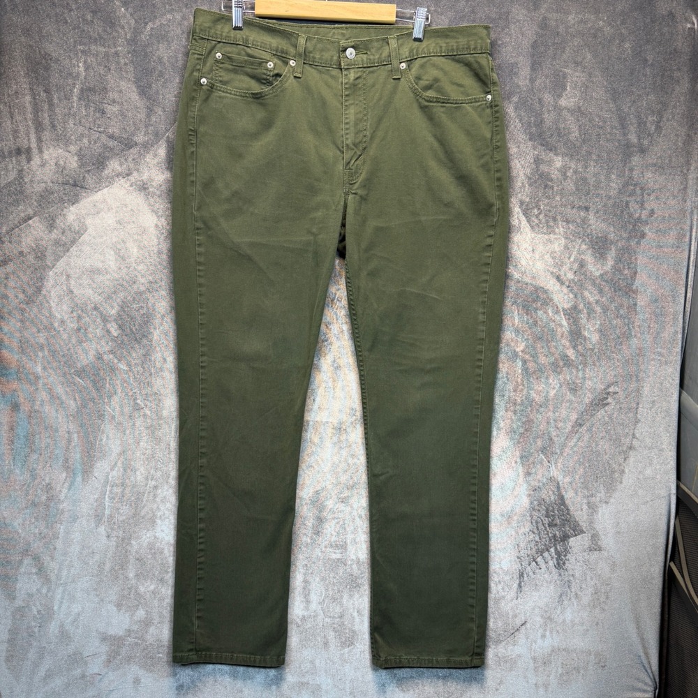 Levis 514 Pants Mens 38x34 Green Cotton Elastane Straight Fit Mid Rise Stretch